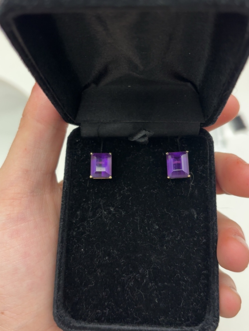 14k gold Amethyst Purple Square Gem Stud Earrings - Women's Classic Studs